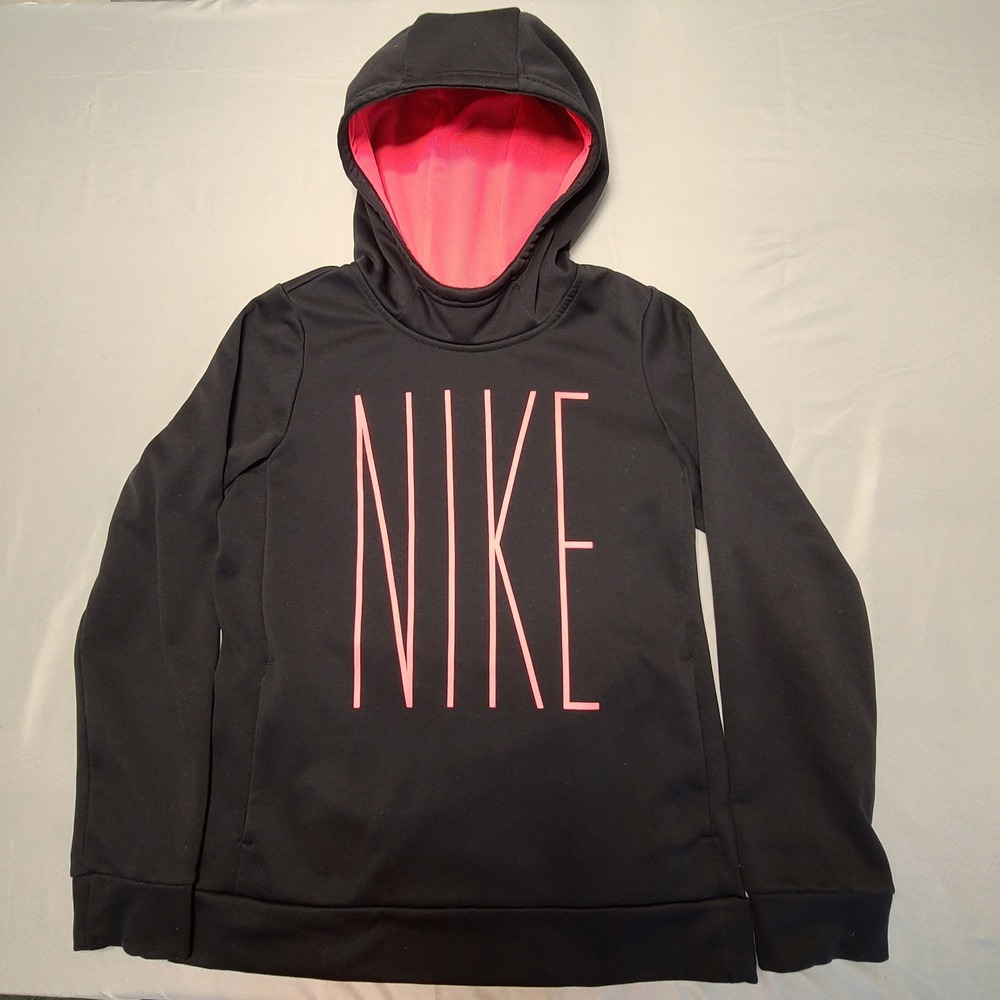 Nike Hoodie Girls XL Black Pink Dri-FIT Pullover AJ6797-010 Logo Sweatshirt
